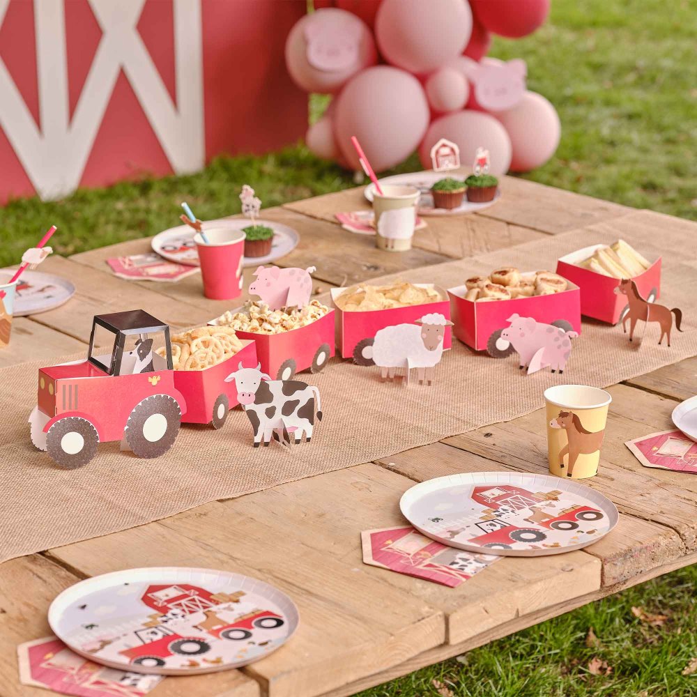 farm animal barnyard birthday party theme food tractor stand tray display 3d tractor made from card