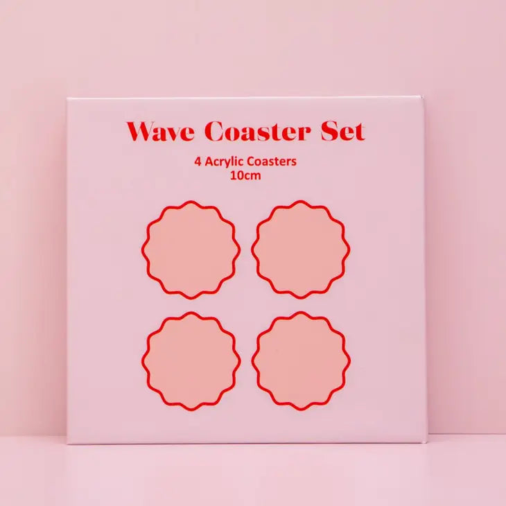 Red & Pink Wave Acrylic Drink Coaster Set