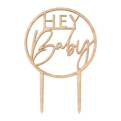 Hey Baby Wooden Baby Shower Cake Topper