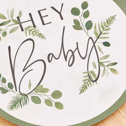 Hey Baby Greenery Baby Shower Paper Party Plates x 8