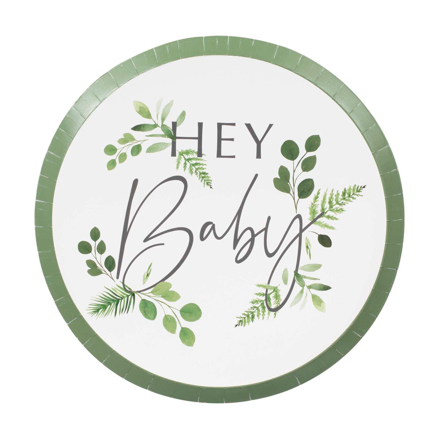 Hey Baby Greenery Baby Shower Paper Party Plates x 8