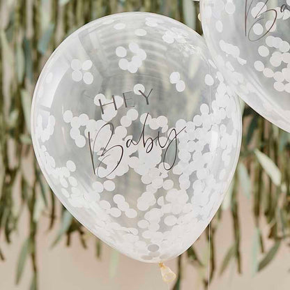 Hey Baby White Confetti Baby Shower Balloons