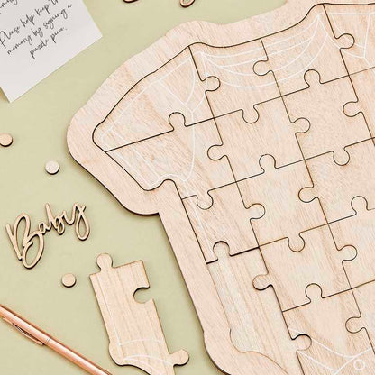 baby wooden jigsaw memory guest book keepsake gift memory baby shower gender reveal game