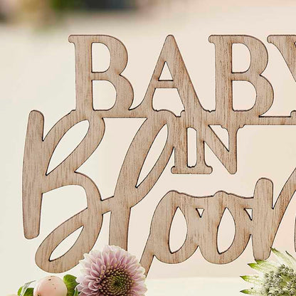 Wooden Baby In Bloom Baby Shower Cake Topper