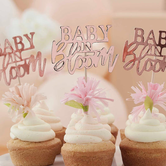 Rose Gold Baby in Bloom Baby Shower Cupcake Toppers