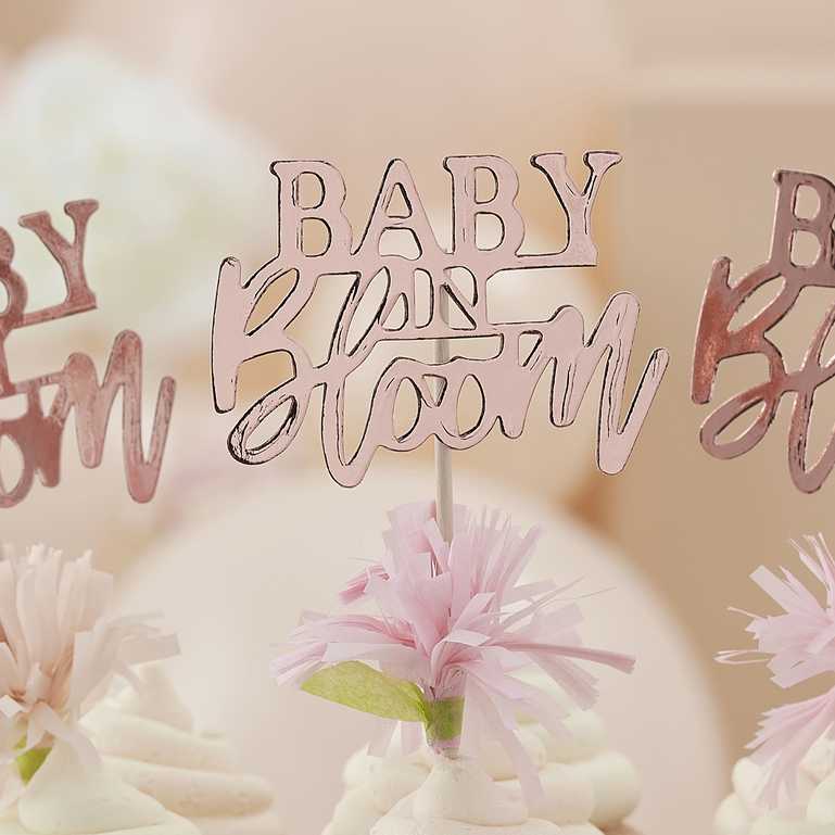 Rose Gold Baby in Bloom Baby Shower Cupcake Toppers