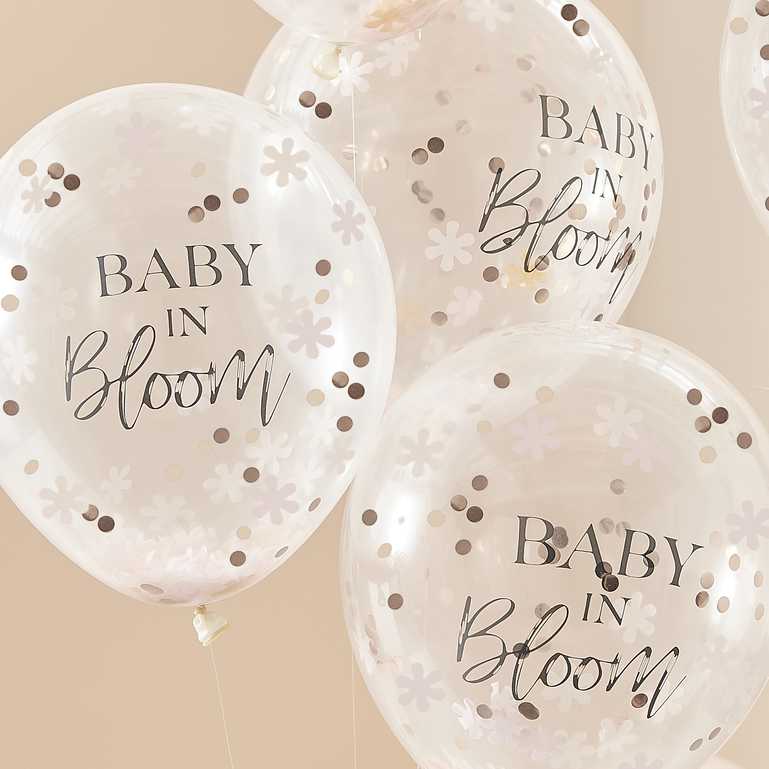 Rose Gold Floral & Confetti Baby in Bloom Baby Shower Balloons