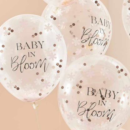 Rose Gold Floral & Confetti Baby in Bloom Baby Shower Balloons