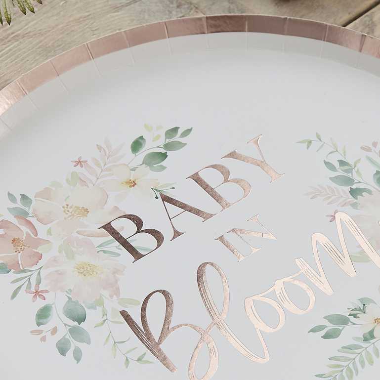 Rose Gold Floral Baby in Bloom Baby Shower Paper Party Plates