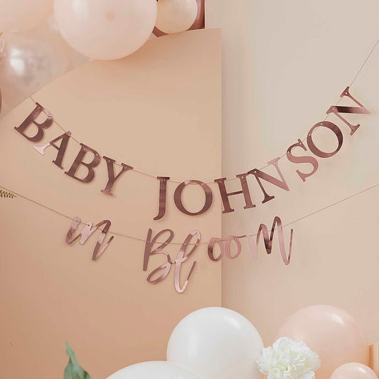 rose gold customisable name baby shower gender reveal party decoration banner bunting