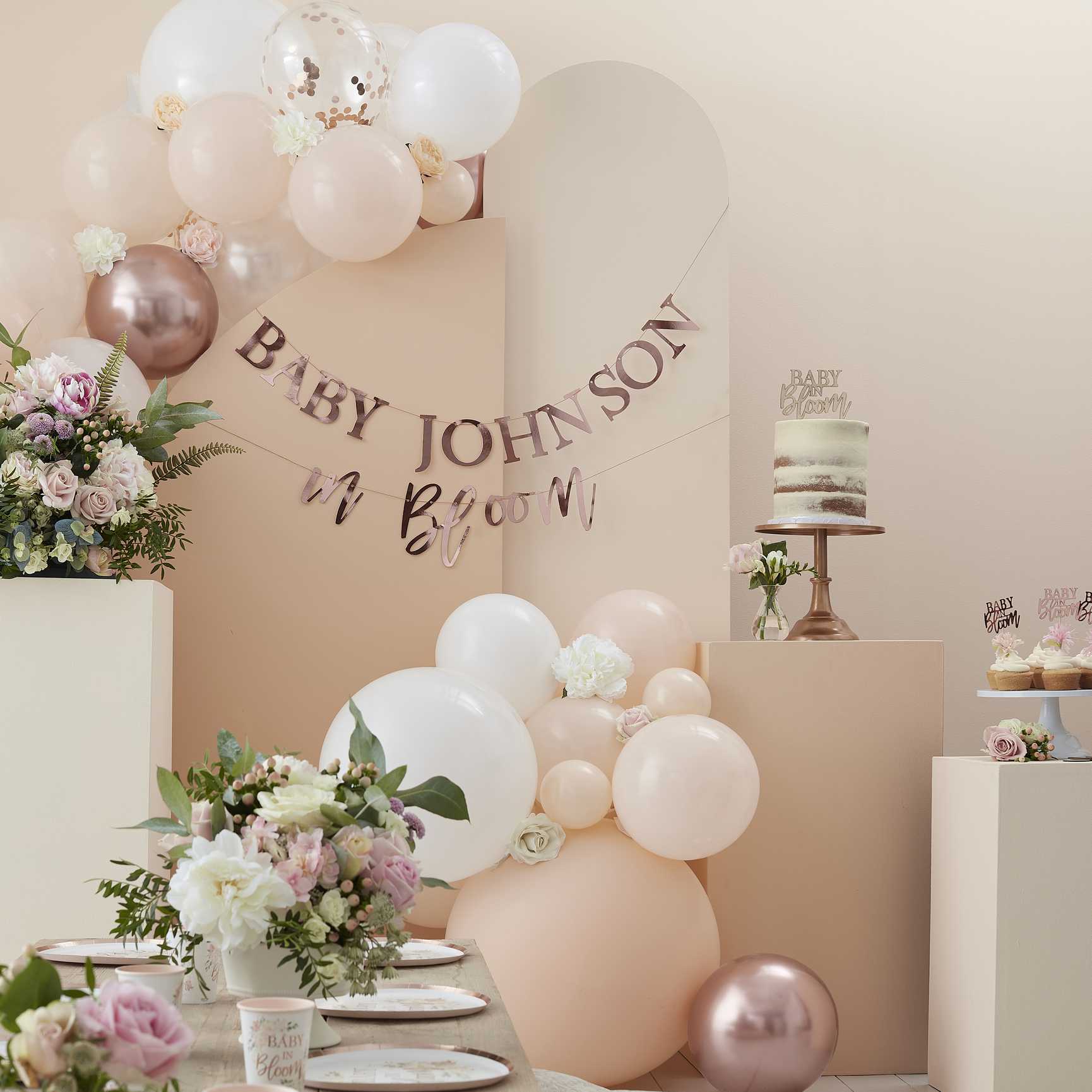 rose gold customisable name baby shower gender reveal party decoration banner bunting