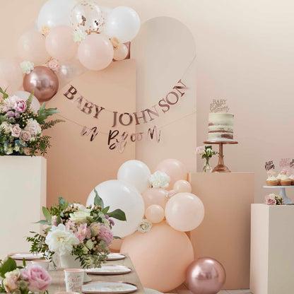 rose gold customisable name baby shower gender reveal party decoration banner bunting