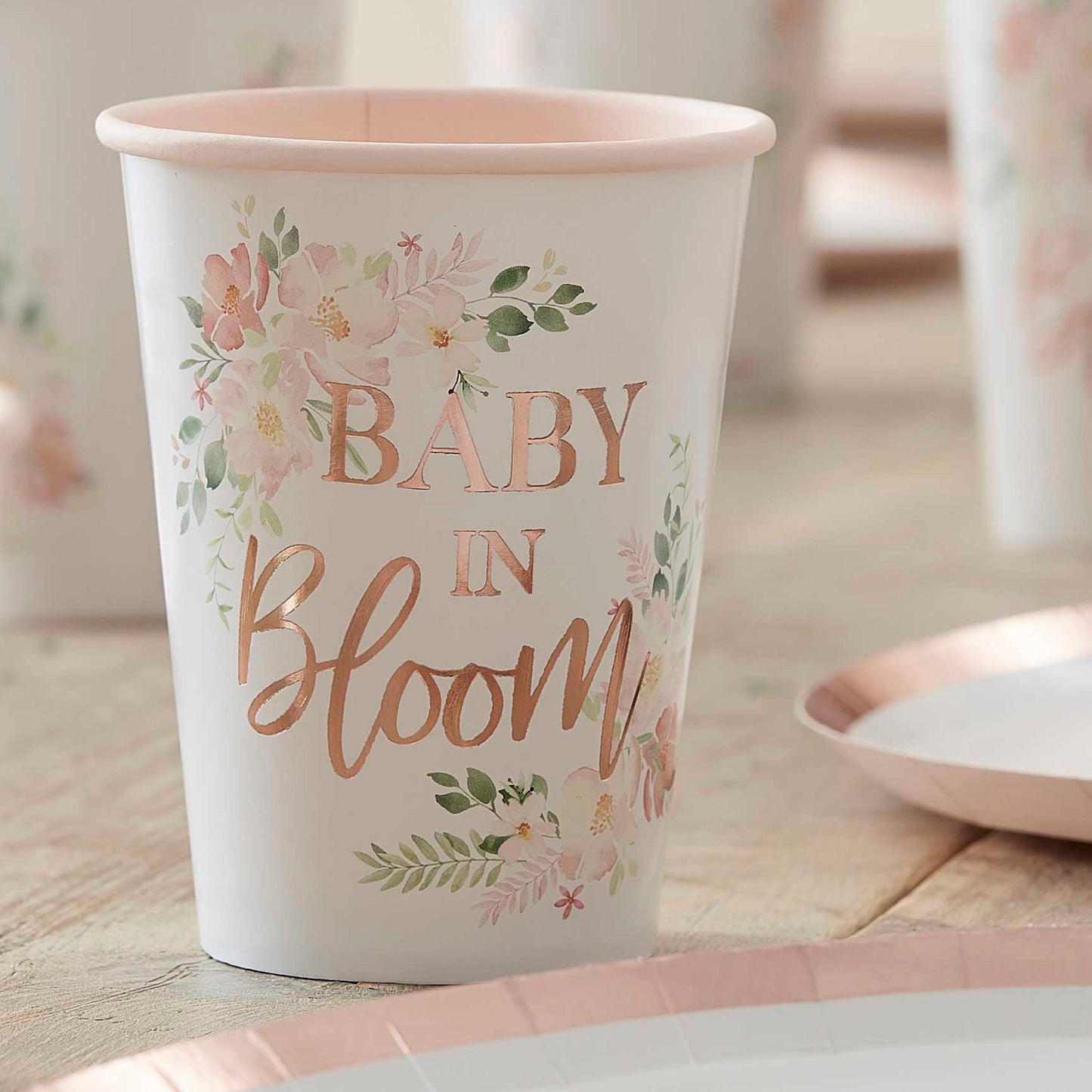 baby in bloom baby shower gender reveal baby girl paper party cups decorations