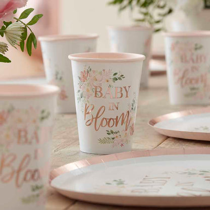 baby in bloom baby shower gender reveal baby girl paper party cups decorations