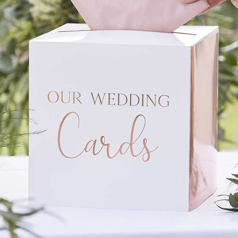 white rose gold wedding guest cards money box keepsake