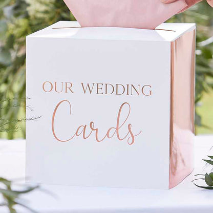 white rose gold wedding guest cards money box keepsake