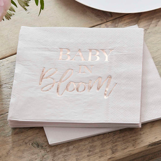 White & Rose Gold Baby in Bloom Baby Shower Napkins