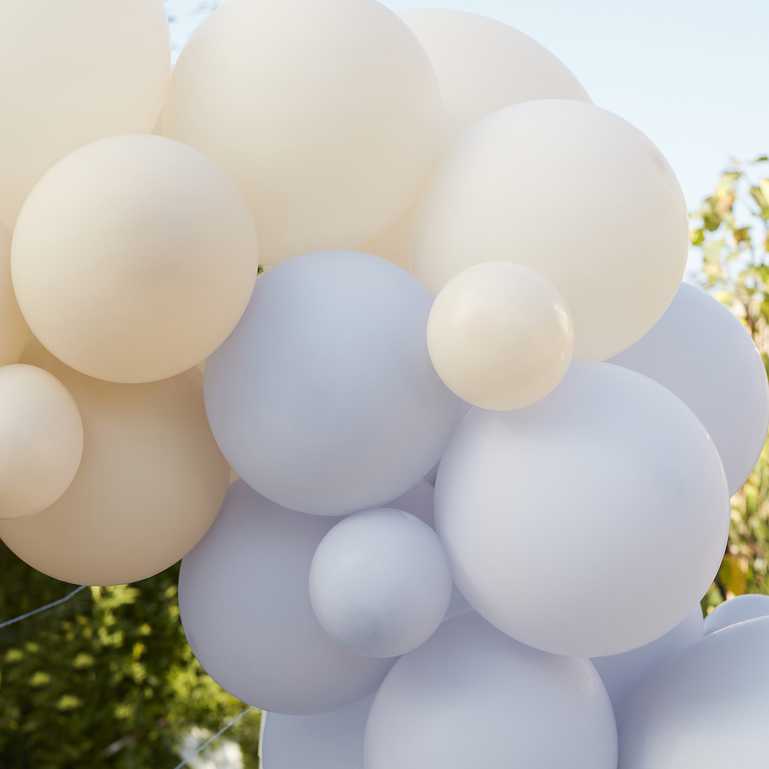 baby blue and white cream DIY balloon garland arch kit party decorations