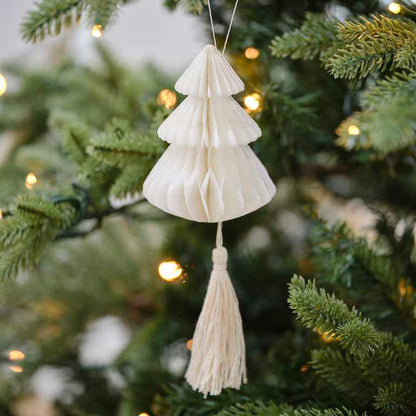 Cream Christmas Tree Honeycomb Hanging Decoration