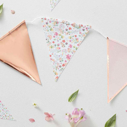 ditsy floral flower pink and rose gold party bunting banner decoration