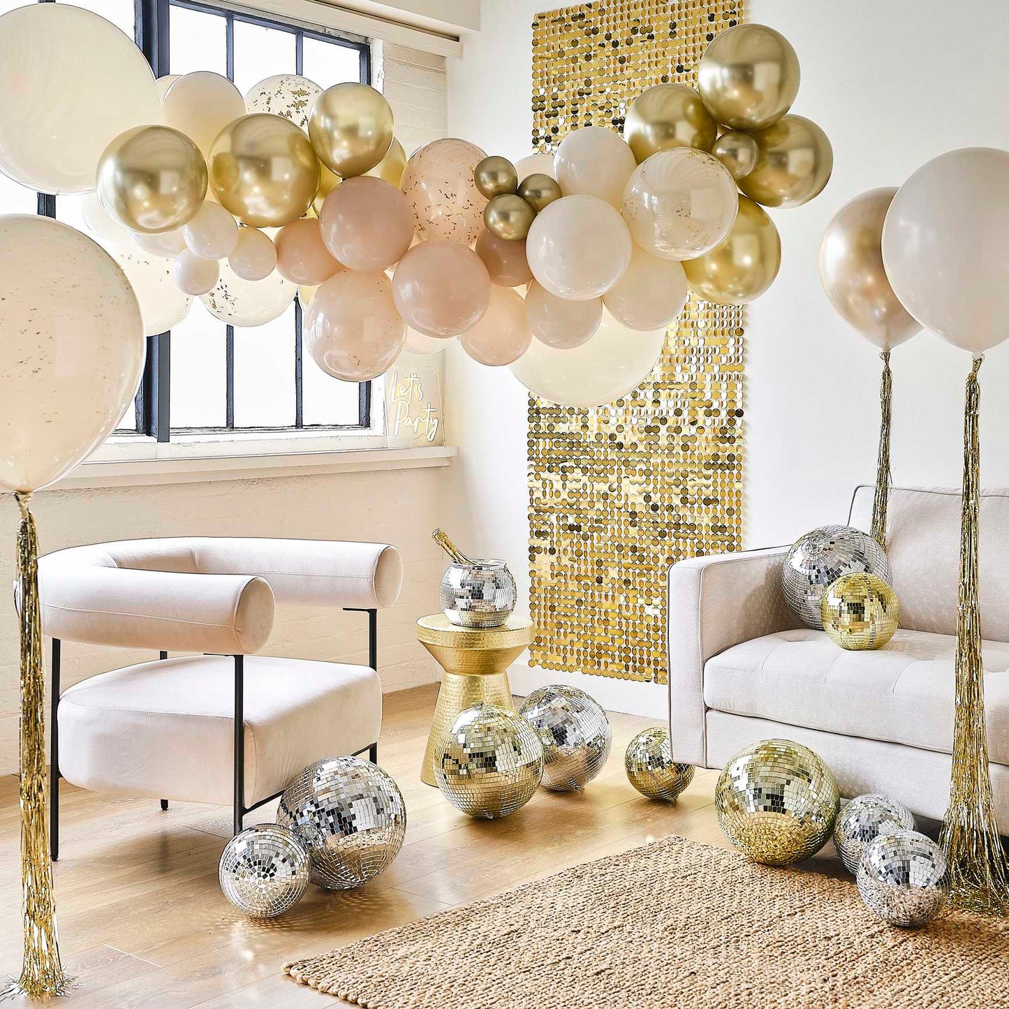 Gold & Neutral Jumbo Balloons With Tassel Tails