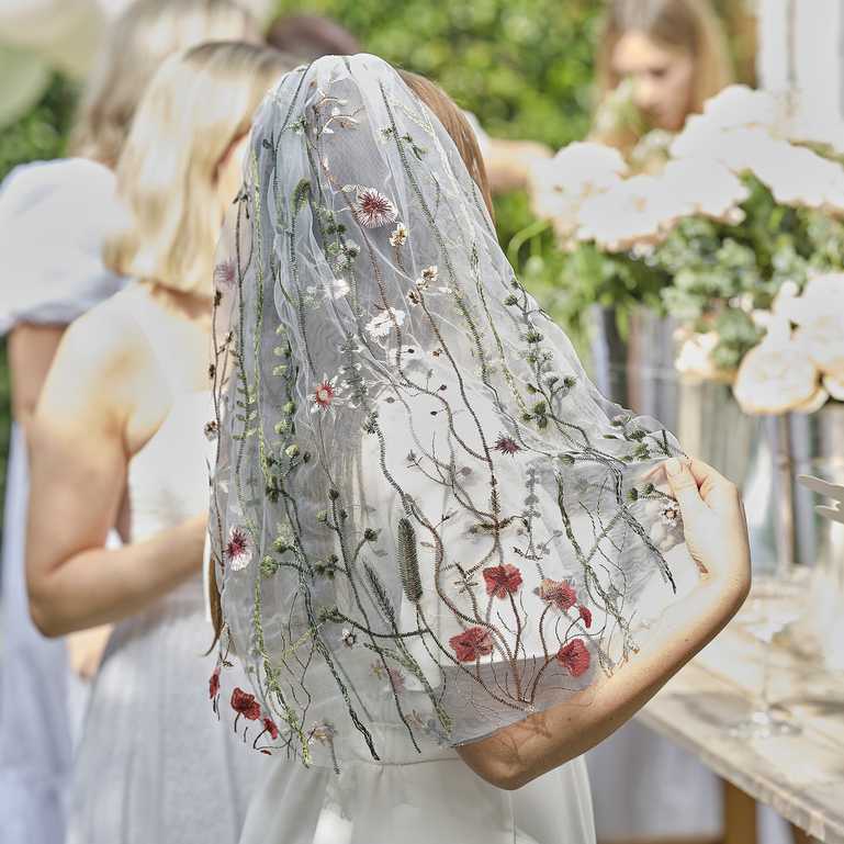 Embroidered Flower Floral Hens Party Veil