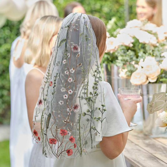 Embroidered Flower Floral Hens Party Veil