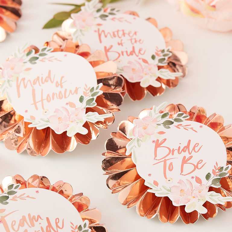 Rose Gold Floral Bridal Shower Hens Party Badges