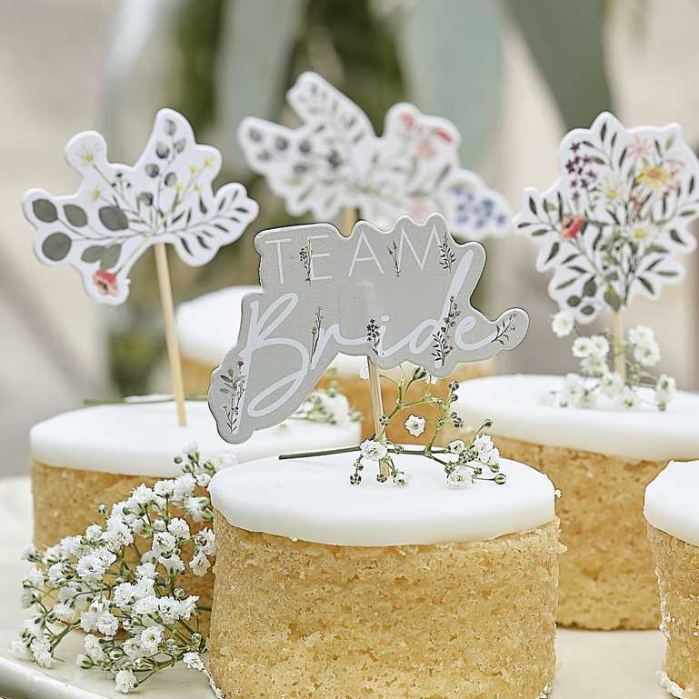 Floral Team Bride Cupcake Cake Toppers