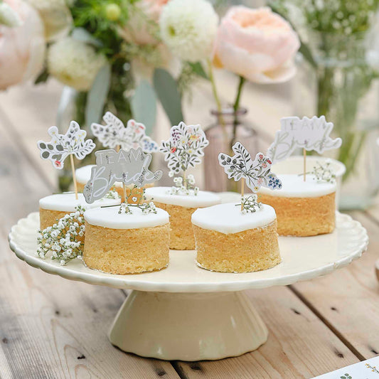 Floral Team Bride Cupcake Cake Toppers