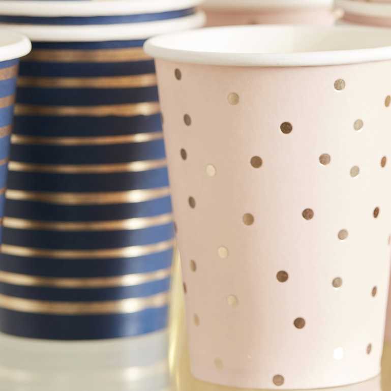 Pink Navy & Gold Gender Reveal Baby Shower Paper Party Cups