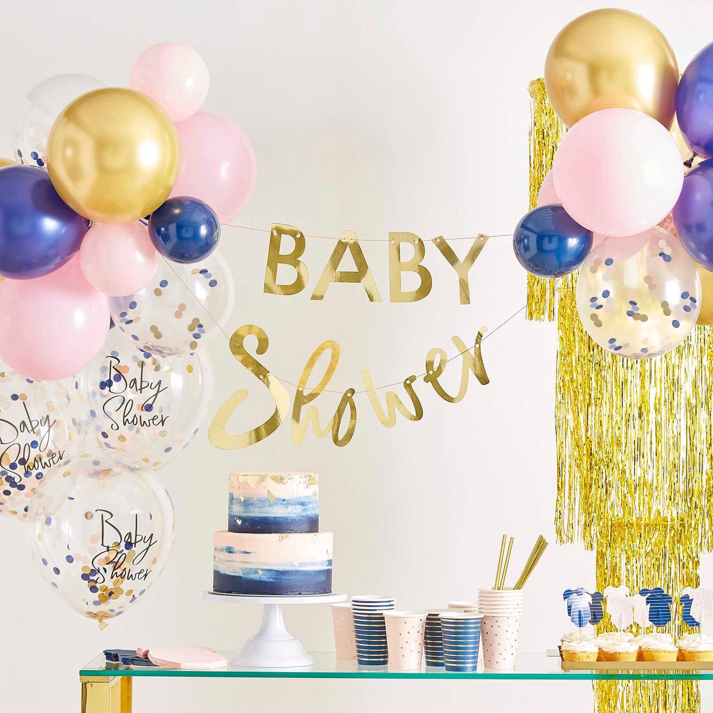 Pink Navy Gold Baby Shower Sign Banner Bunting Decoration