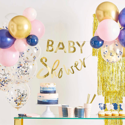 Pink Navy Gold Baby Shower Sign Banner Bunting Decoration