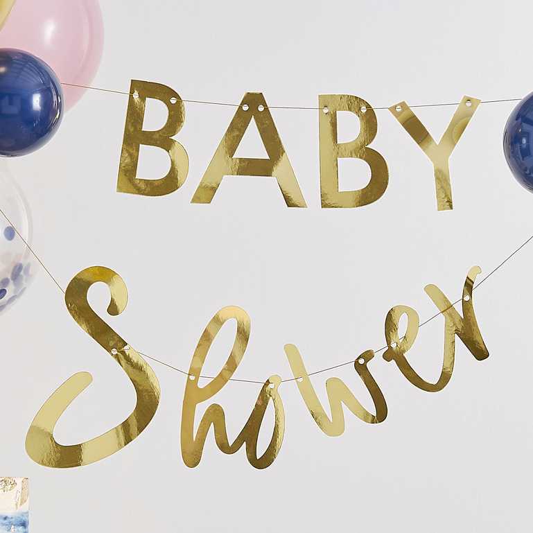 Pink Navy Gold Baby Shower Sign Banner Bunting Decoration