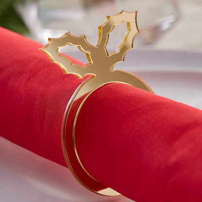 Gold Acrylic Christmas Holly Napkin Rings