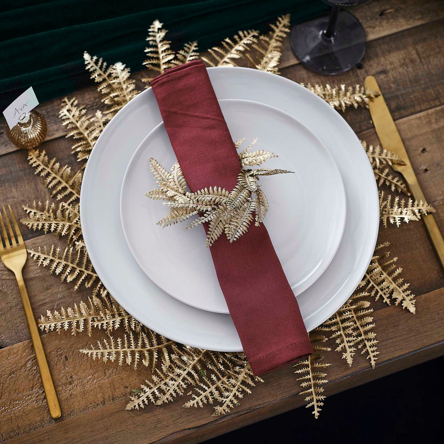 Gold Fern Christmas Wreath Table Setting Placemats Pk 4