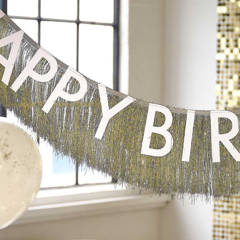 Gold Fringe Happy Birthday Bunting Banner