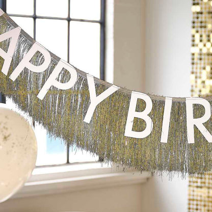 Gold Fringe Happy Birthday Bunting Banner