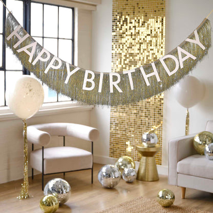 Gold Fringe Happy Birthday Bunting Banner