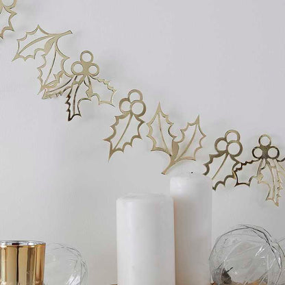 Gold Holly Christmas Garland Bunting Decoration