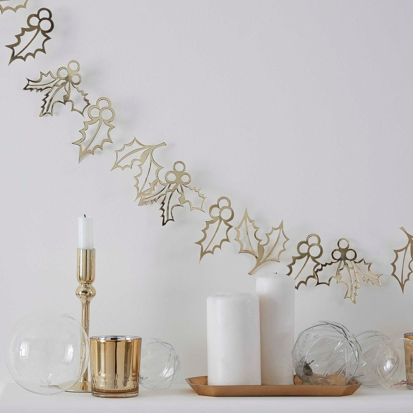 Gold Holly Christmas Garland Bunting Decoration