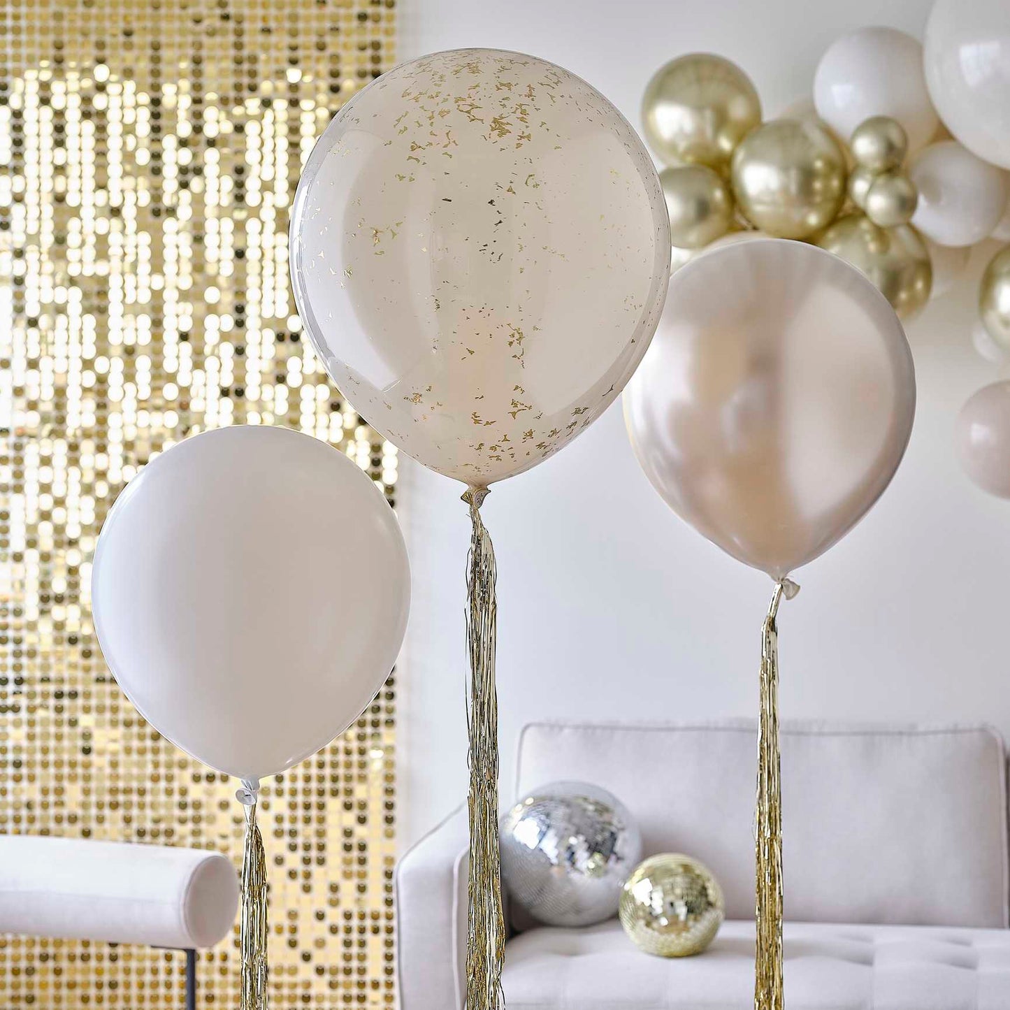 Gold & Neutral Jumbo Balloons With Tassel Tails