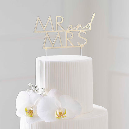 Gold Acrylic Mr & Mrs Wedding Cake Topper