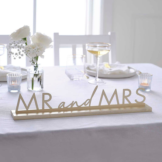 Gold Metal Mr & Mrs Wedding Table Sign