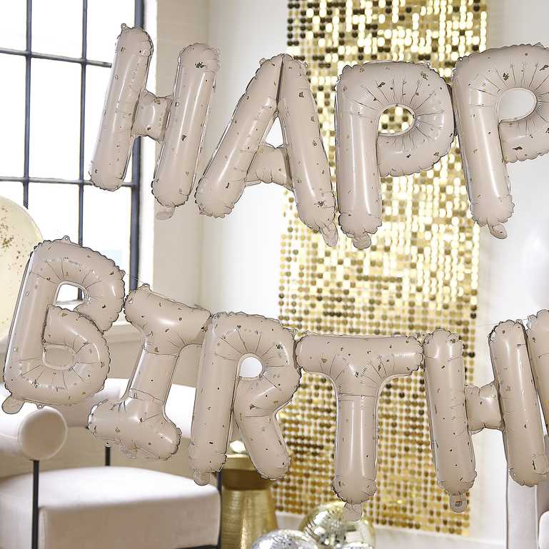 Gold Speckle Happy Birthday Letters Balloon Banner