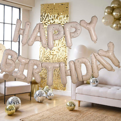 Gold Speckle Happy Birthday Letters Balloon Banner