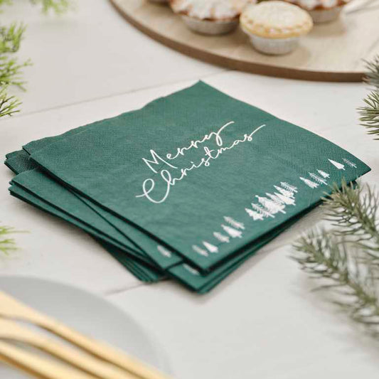 Eco-Friendly Green Merry Christmas Paper Party Napkins Serviettes