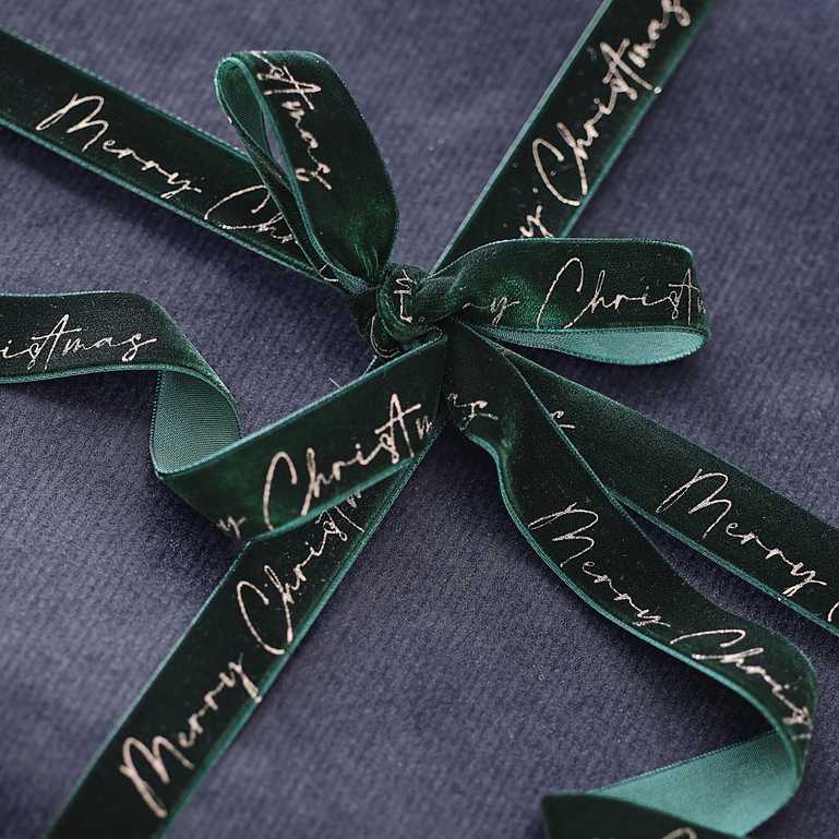 Green Velvet Merry Christmas Present Ribbon