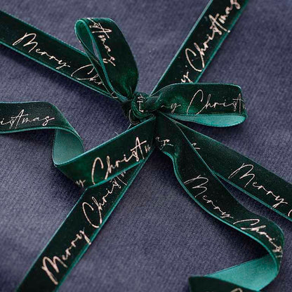 Green Velvet Merry Christmas Present Ribbon