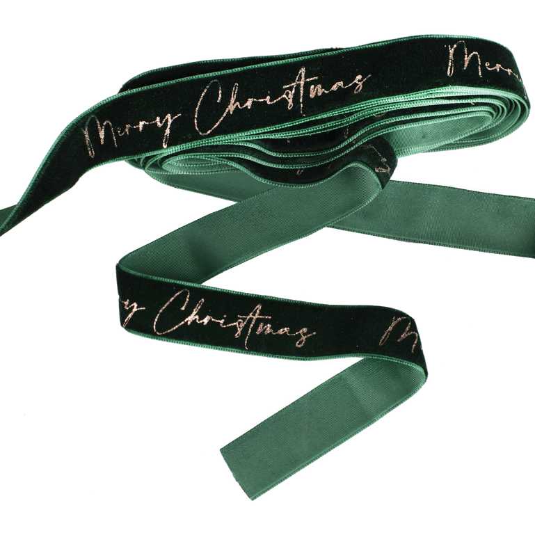 Green Velvet Merry Christmas Present Ribbon